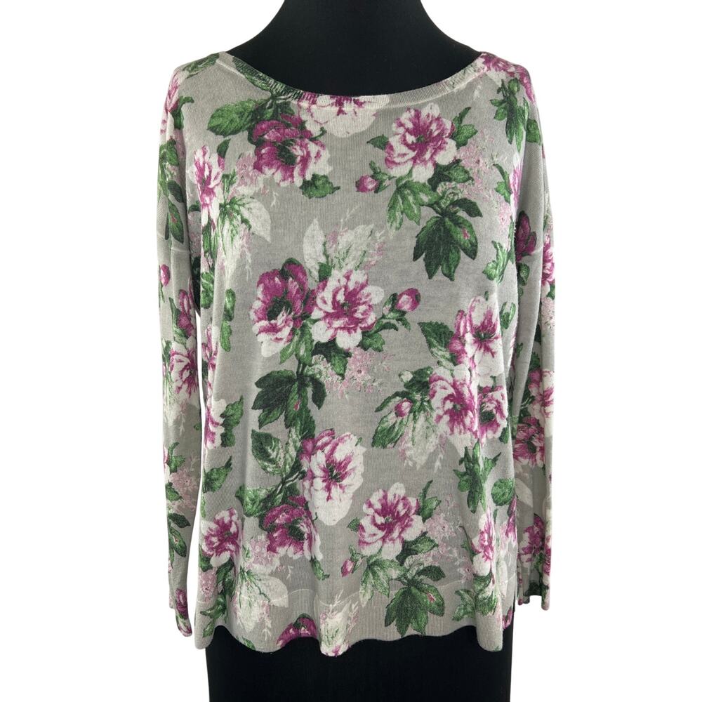 JOIE Emele Wool Blend Blouse Gray Floral Print Long Sleeve Scoop Neck Size XS